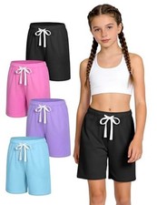 4 Pack Girls Athletic Shorts Quick 9-10 Years Black, Pink, Purple, Light Blue