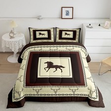 Feelyou Western Cowboy Horse Comforter Set Full Size Brown 3Pcs Bedding Set