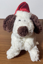 Dan Dee Plush SANTA White Dog Puppy Brown Ears 7" Sitting Red Santa Hat