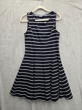 Eliza J 12 Navy Fit & Flare Dress Short Stripes Classic Nautical Vacation Party