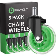 Office Chair Wheels - Set of 5 Rollerblade-Style Casters, Smooth & Quiet Roll...