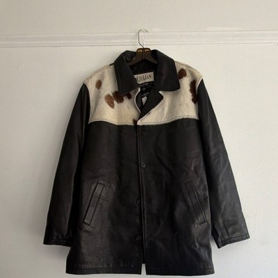 M. Julian Men s Western Animal Print Leather Overcoat Button Lined Thinsulate L
