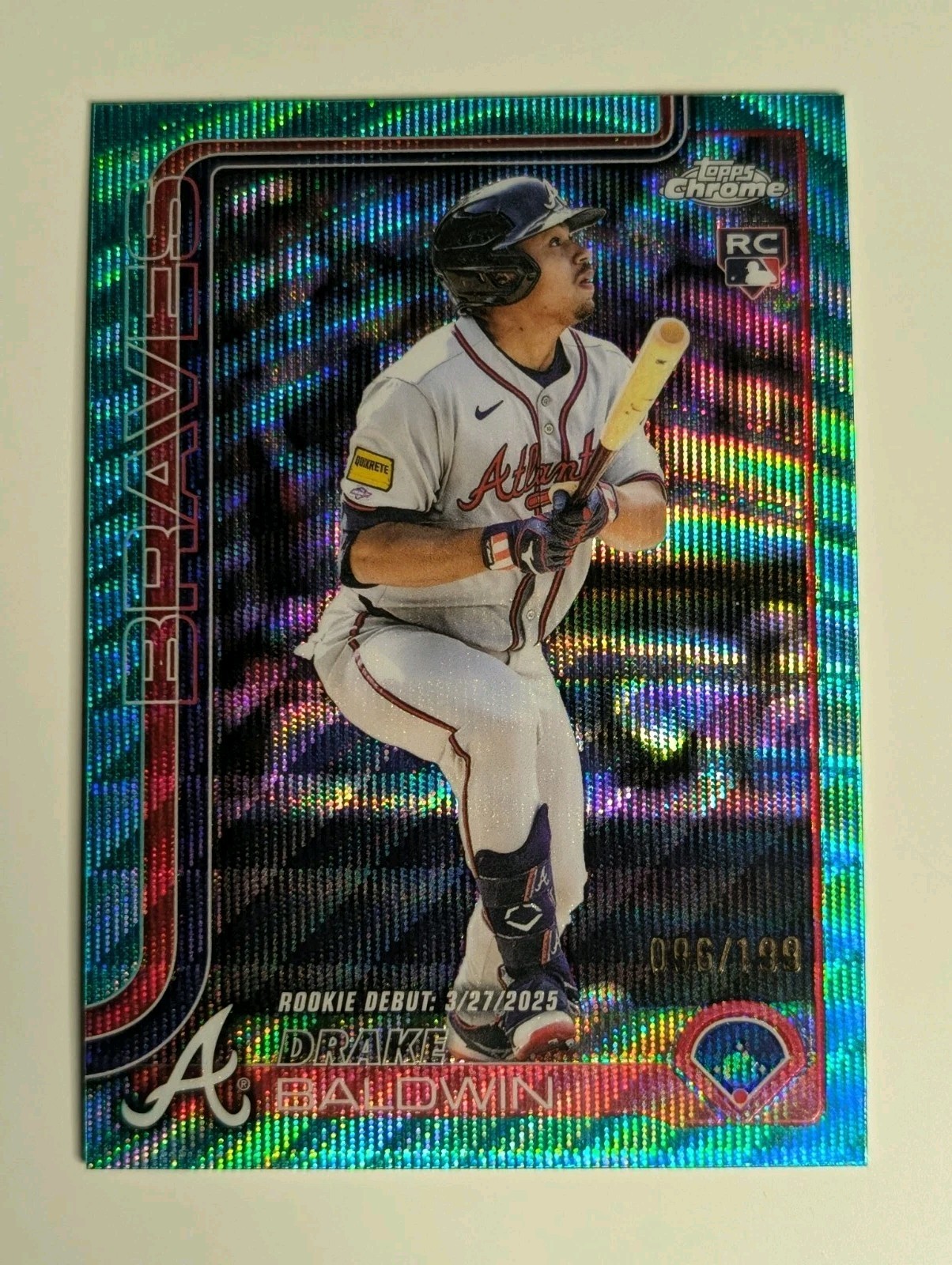Drake Baldwin 2025 Topps Chrome Update Aqua Wave Refractor RC Debut /199 Braves