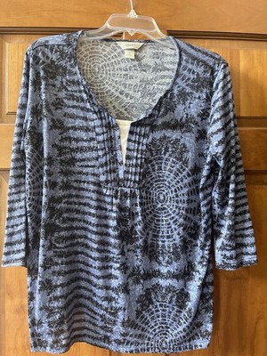 CHRISTOPHER BANKS X/XL BLUE BLACK 3/4 LENGTH SLEEVES TEE COOL DESIGN