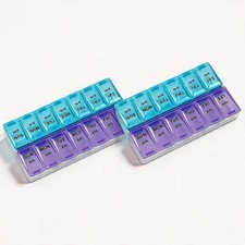 Pill Organizer - 14 Compartment Weekly Box - Push Button Design