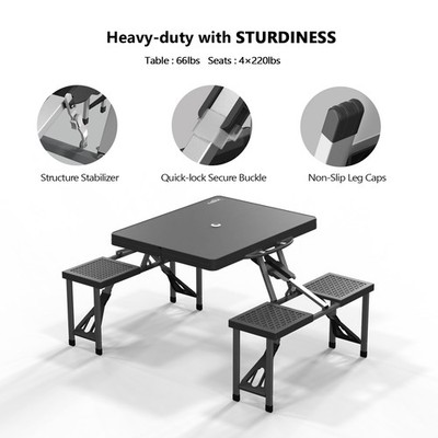 Portable Folding Camping Picnic Table with 4 Chair Seats Portable Table Set