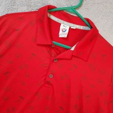Puma Polo Shirt Mens Large Volition Performance Stretch Geometric Print Red Golf
