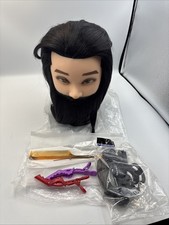 Men Human Hair Beard Mannequin Head Cosmetology Barber Training Doll