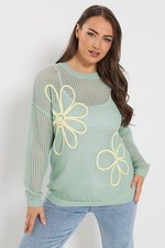 Image of Yours Curve Plus Size Womens Floral Knitted Jumper