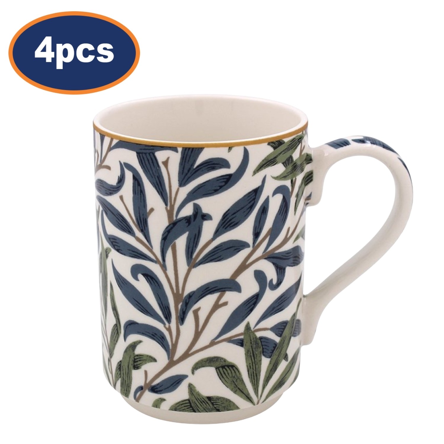 Ceramic Mug 4pcs Fine China Drink Coffee Cup Willow Bough Nature Leaf Foliage