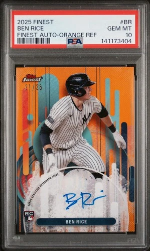 2025 TOPPS FINEST FINEST AUTOS ORANGE REFRACTOR #BR BEN RICE ROOKIE /25 PSA 10