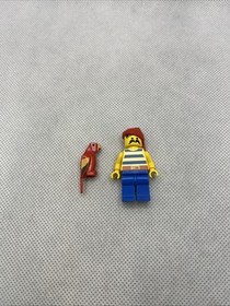 Vintage LEGO Pirate Minifigure Red/White Shirt & Red Parrot From # 1481