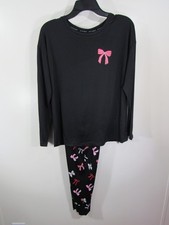 New Joyspun 2 Piece Pajama Set Size S 4 6 Black Christmas Bows Long Sleeve
