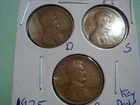1925 D 1925 S 1925 P Lincoln Cents - all 3 pennies Good to VG condition