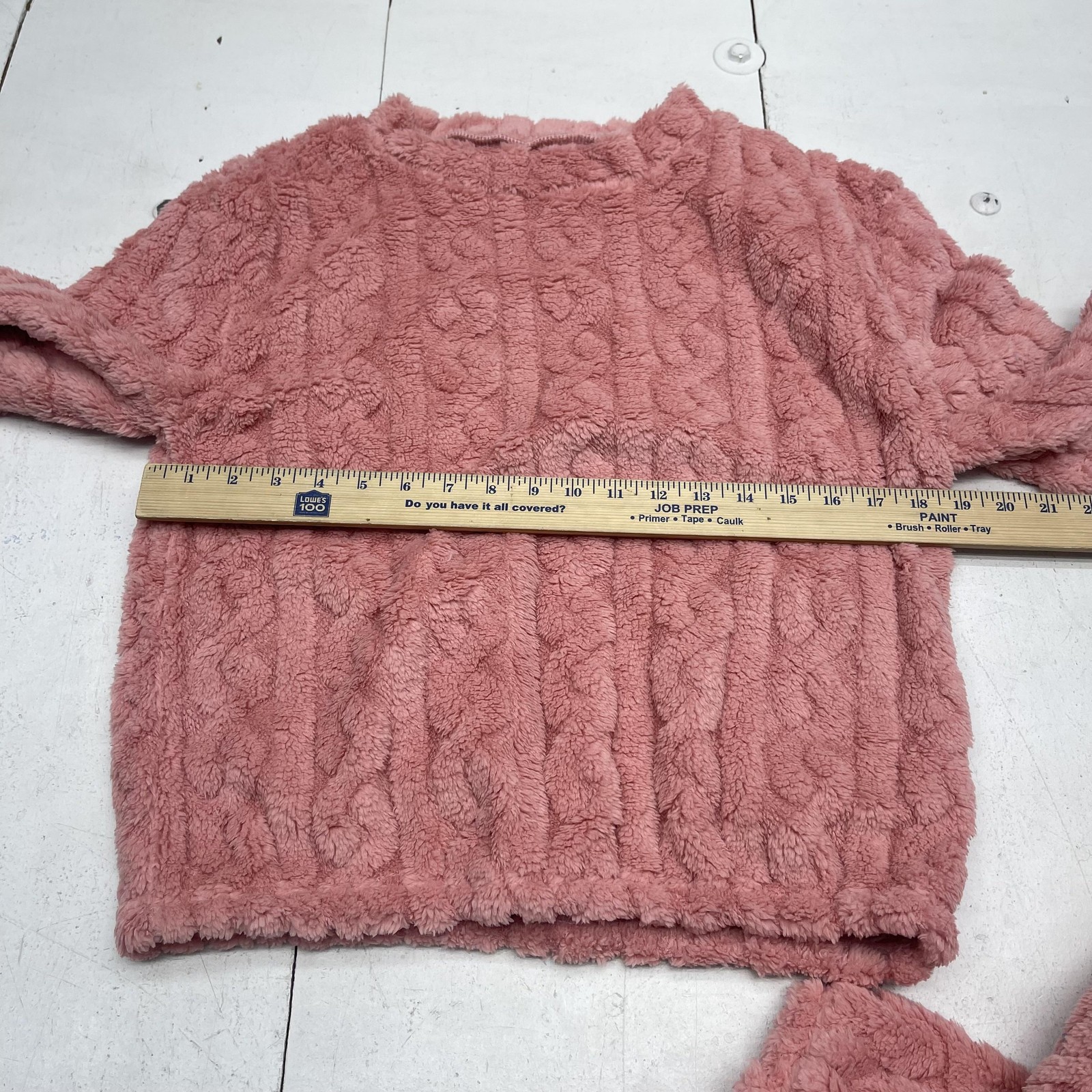 Z.Y Pajama Set Womens Medium Pink Fleece Plush Cable Knit Lounge Sleepwear Cozy