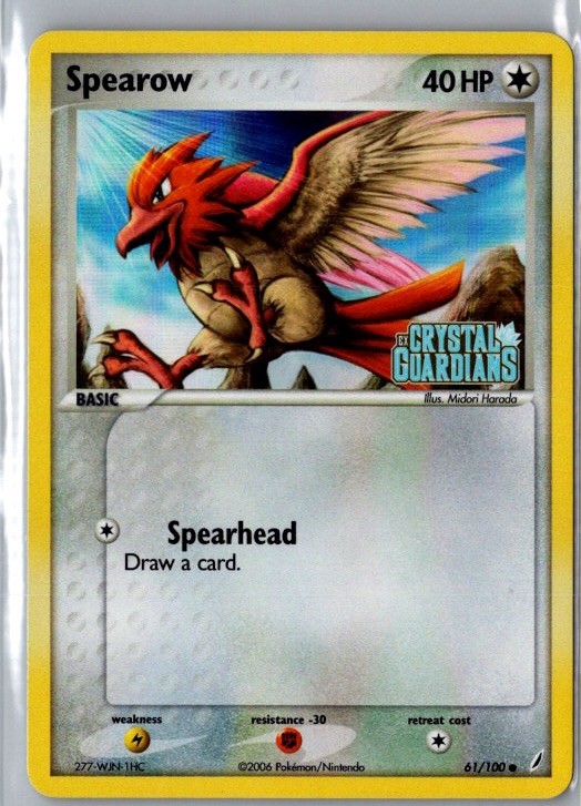 Pokémon TCG EX Crystal Guardians Spearow 61/100 Reverse Holo Stamped NM