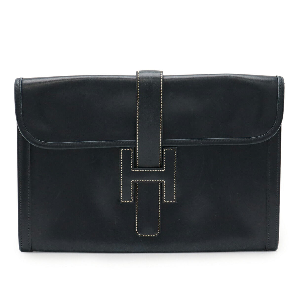 Hermes Jige Pm Leather Clutch Bag Men Blue One Size