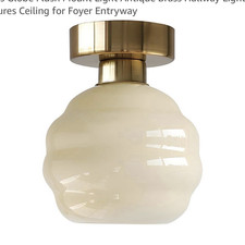 Mid-Century Modern Semi Flush Mount Ceiling Light Antique Brass Glass Globe