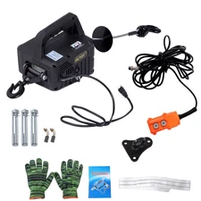 2-in-1 Portable Electric Hoist 1100lbs Power Winch Wired Remote Control 1500W