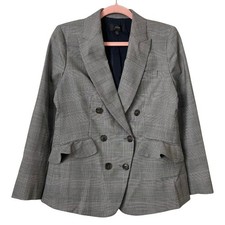 J. Crew Blazer Womens Size 6 Petite Black White Glen Plaid Wool Preppy Academia