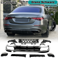 F&uuml;r Mercedes W223 S63AMG 20UP Glanz Schwarz Heckdiffusor Ausbuffblenden Diffusor