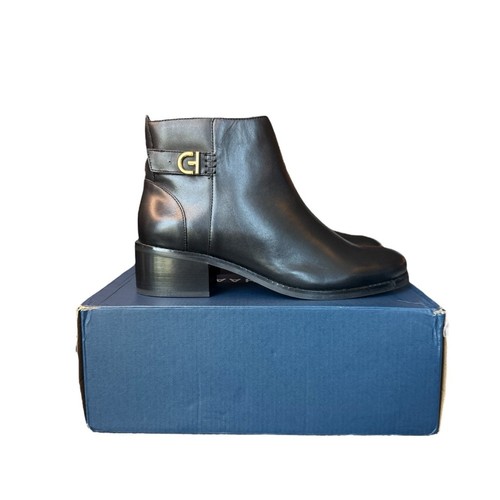 NWB Cole Haan Holis Black Ankle Booties with Gold Buckle