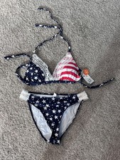 ✨Charmo Patriotic Stars Stripes Crochet Bikini Womens Triangle Top Sz XL NWT✨