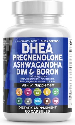 DHEA 200mg Supplement Pregnenolone 100mg for 60 Count (Pack of 1), Natural 