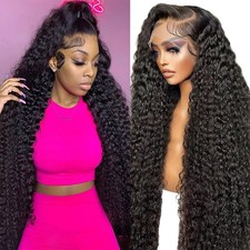 JTMMP 13x6 Deep Wave Lace Front Wigs Human Hair 200 26 Inch, Black DW