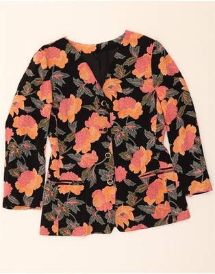 Marella Damen 4 Knöpfe Blazer Jacke UK 14 Large schwarz Blumen Viskose CX14