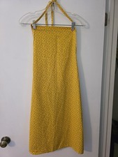 VTG Handmade Yellow Ditsy Floral Apron Halter Neck Ties Waist Ties Full Bib