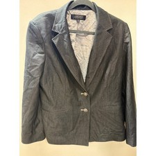 Kasper Womens Gray Pick Stitch Two Button Blazer Jacket Silver Crest Buttons 16
