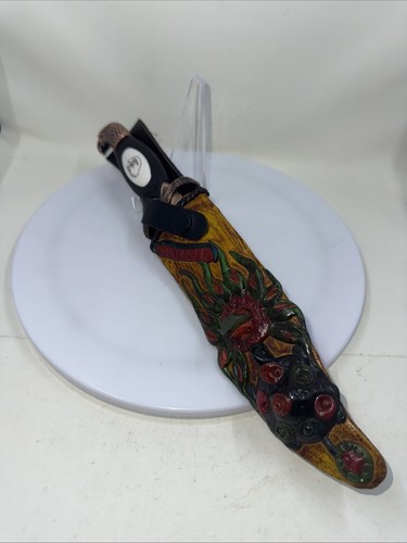 Guatemala Eagle Head Stainless Steel Knife 6” w/ Intricate Tiki Style Sheath - Picture 2 of 12