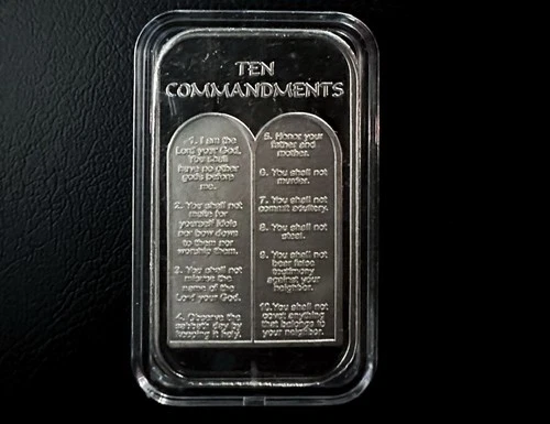 1 oz .999 Fine Silver Bullion Bar Ten Commandments - IN CAPSULE