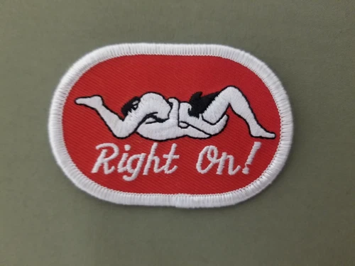 Right On Embroidered Iron On Patch.
