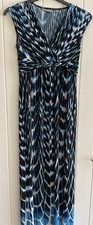 Wallis Ladies Size 10 Maxi Dress Blue & white print VGC See measurements  