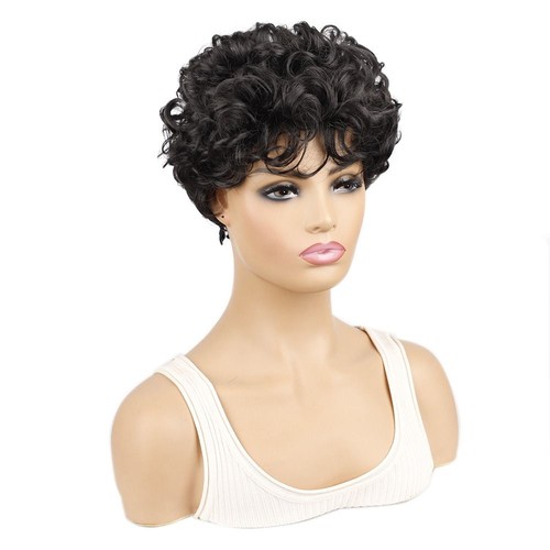 Women Heat Resistant Fiber Short Curly Wigs Black Wavy Wig Curls Bob Wig - Picture 5 of 9