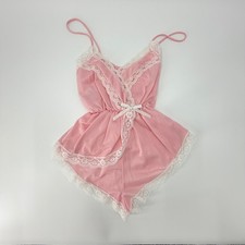 Suzy Star Vintage Pink Nylon Lace Trim Teddy Romper Lingerie Petite Style 1247