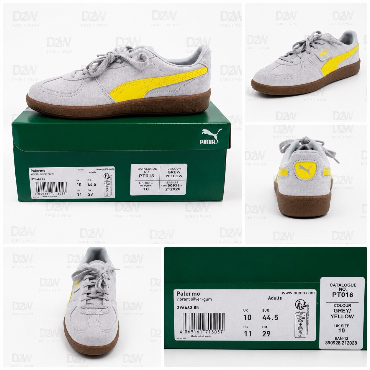PUMA Palermo Men’s Grey Yellow Suede Gum Sole Trainers UK 10 EU 44.5