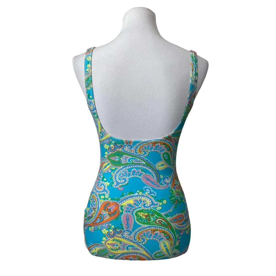 Traje de baño vintage años 90 La Blanca de una pieza Rod Beattie azul neón cachemira baño Foto 3 de 4