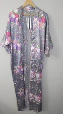 Babeyond Robe Women's One Size Floral Grey Satin Feel NWT