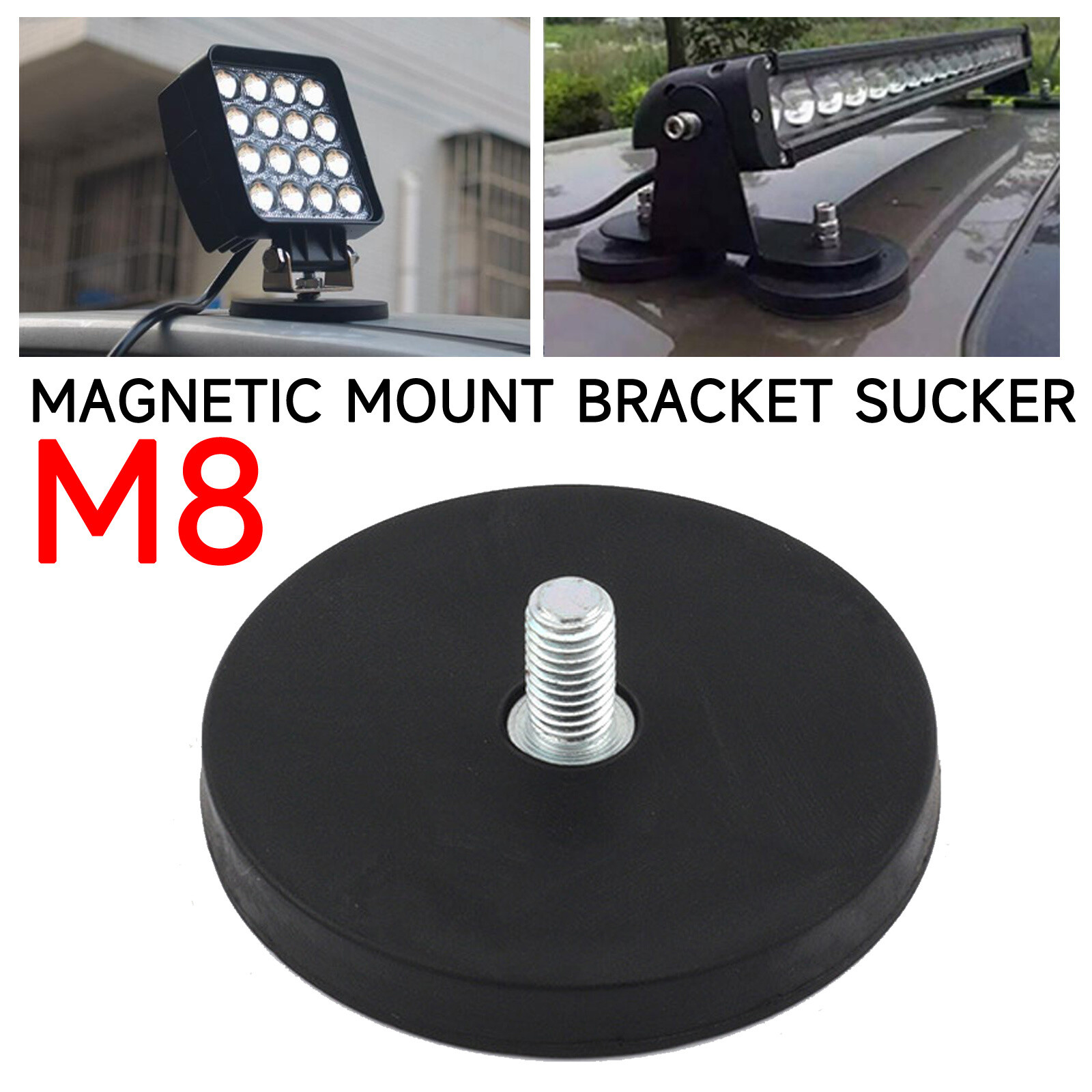 Strong Magnetic Base Sucker Mount Bracket Holder w/ Rubber Pad for LED Light Bar