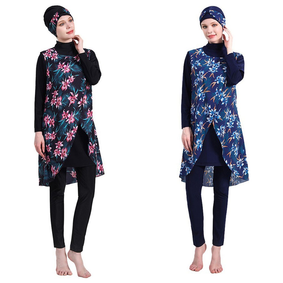 Muslim Women Bathing Suit 3 Pieces Set Swimwear Swimsuit Burkinis With Breast Pads
