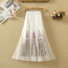 Femme Jupe Dentelle Brodé Floral Maille Robe Voile Cachemire Ethnique Rétro