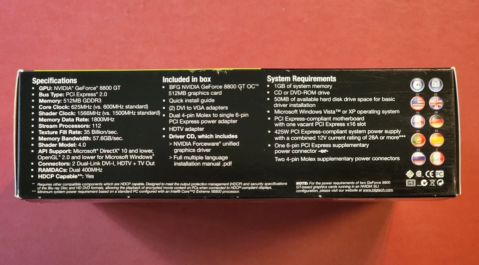 BFG Tech nVidia GeForce 8800 GT OC 512MB GDDR3 PCI-Express 2.0 x16 Graphics Card - Image 4 of 4