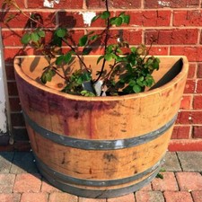 Genuine Large Half Oak Wine Barrel Planter Flower Tree Veg Pots Garden Wooden