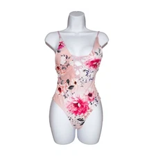 TiniBikini Swimwear V-Neck Plunge Floral One-Piece Swimsuit Pink Size M 0088