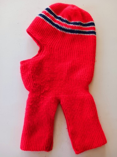 Vintage Winter Hat Full Head Neck Cover Snow Bank Robber Burglar Ski Mask Red Bl - Picture 2 of 7