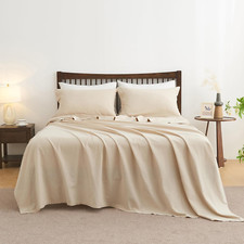 Belgian Linen Sheet Set Solid Color - 4 Pieces 1 Flat Sheet, 1 Fitted Sheet  2