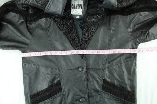 Vintage COMINT Women's Leather Black Jacket Size M Medium Paisley Pattern - Picture 11 of 12